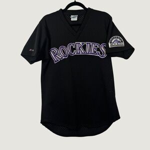 Vintage Majestic Colorado Rockies MLB Baseball Jersey Black Mesh Mens Large